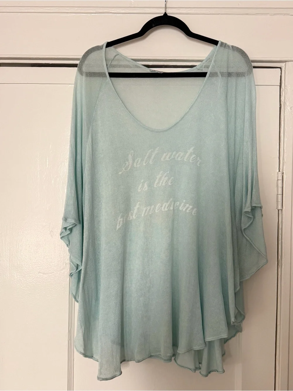 Wildfox Light Aqua Beach Coverup Top with Script Graphic